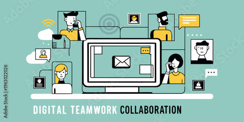 Digital teamwork and collaboration concept with people and technology