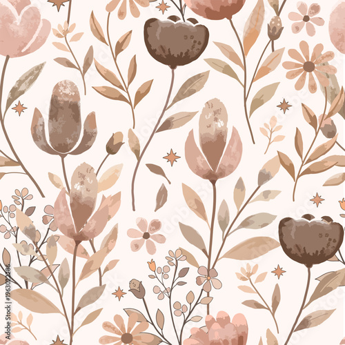 Watercolor autumn vintage earthy bloom seamless pattern