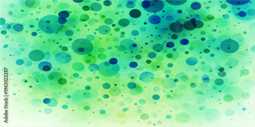 A fresh macro wallpaper design featuring aqua water drops and dew bubbles on a wet green nature background with a clean liquid texture of rain patterns in light circles