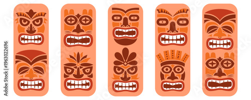 Set of Five Tiki Totem Icons