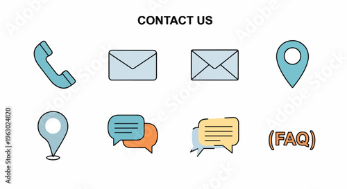 Collection of colorful communication icons for customer support and information