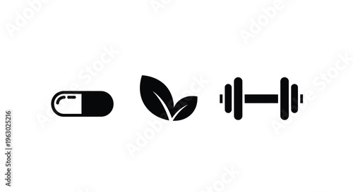 Health and wellness icons depicting medicine nature and exercise silhouette