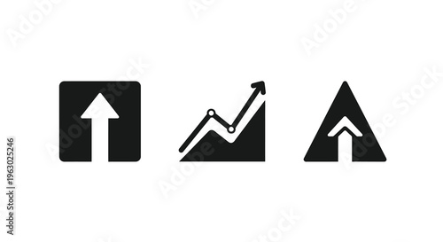 Three black icons depicting growth and progress a striking silhouette