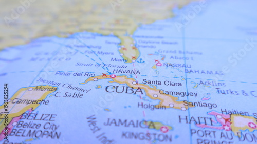 Photography Map of Cuba and surrounding Islands, Travel Concept