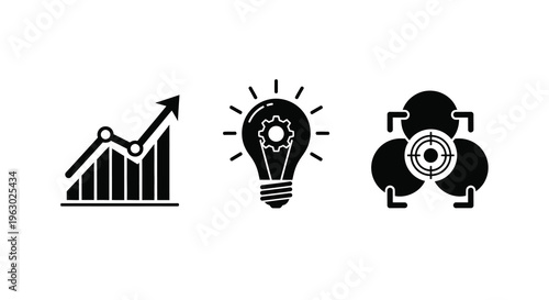 Business icons depicting growth ideas and targeting as a silhouette