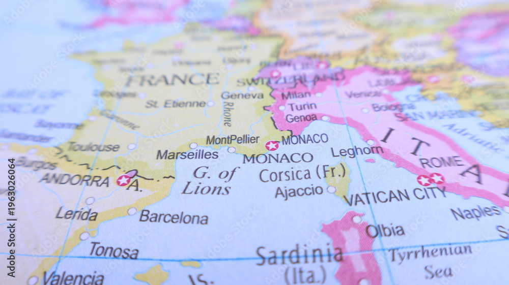 Fototapeta premium Map of Southern Europe: France, Spain, Italy, Monaco