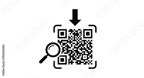 Qr code with magnifying glass and scanning brackets a dark silhouette