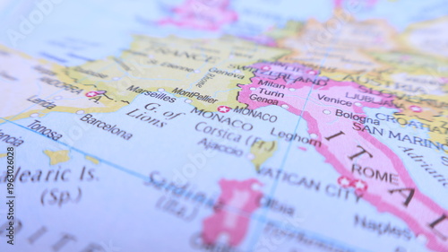 Map of Southern Europe: Italy, France, Spain, Monaco