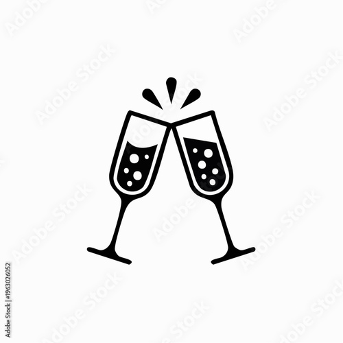 Black line art champagne flutes clinking celebration icon