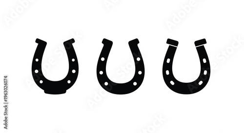 Four black horseshoes displayed in a simple graphic silhouette