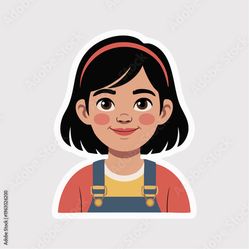 Cartoon illustration of smiling young girl with dark hair