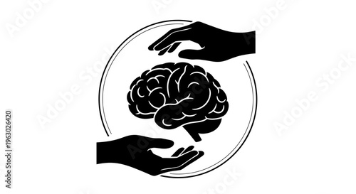 Brain Protected by Caring Hands in Circle.