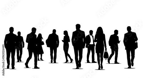 Diverse Group of Business People Silhouettes Walking.