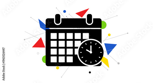 Calendar and Clock Icon Representing Time Management and Scheduling.