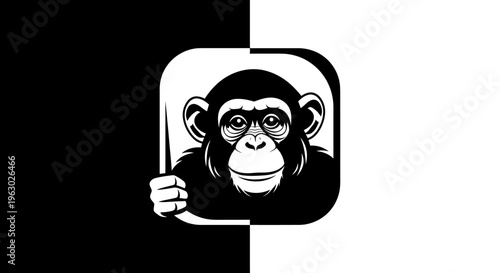 Chimpanzee Face Logo Design Vector Illustration.