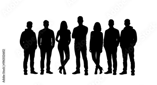 Diverse Group of People Silhouettes Standing Together.