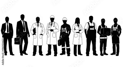 Diverse group of professionals in silhouette form.