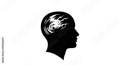 Silhouette of a Human Head with Swirling Thoughts Inside.