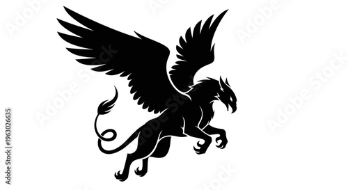 Silhouette of a Majestic Griffin in Flight.