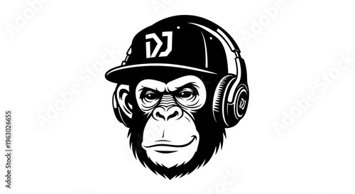 DJ Monkey Wearing Headphones and Cap.