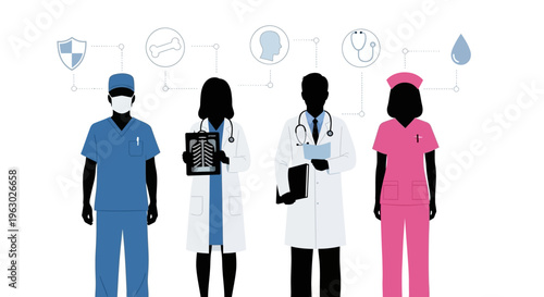 Diverse Medical Professionals Standing Together Representing Healthcare Team.