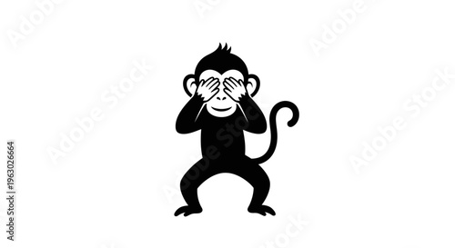 Silhouette of a Monkey Covering Its Eyes.