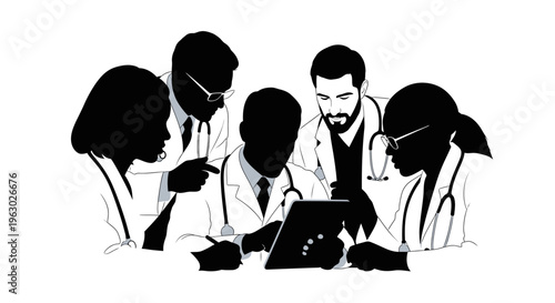 Diverse Medical Team Collaborating on Patient Care Using Technology.