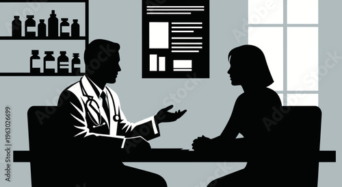 Doctor and Patient Consultation in Medical Office.