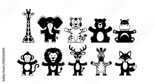 Collection of Cute Cartoon Animal Silhouettes for Kids.