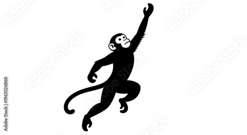 Silhouette of a monkey reaching upwards with determination.