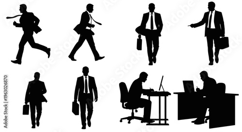 Collection of Business People Silhouettes in Various Poses.