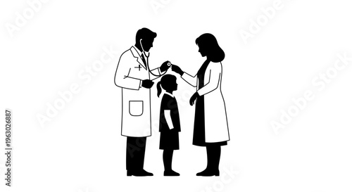 Doctor Examining Child with Parent Present.