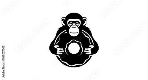 Stylized Black Monkey Holding a White Circle.