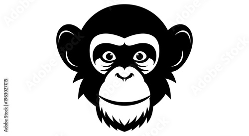 Stylized Black and White Chimpanzee Face Illustration.