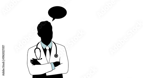 Doctor Thinking with Thought Bubble Silhouette.