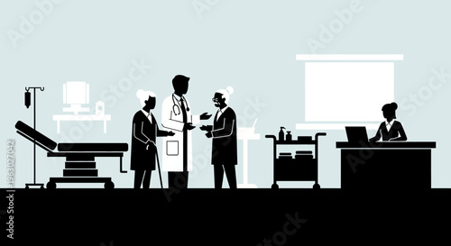 Doctors and patients in a medical examination room.