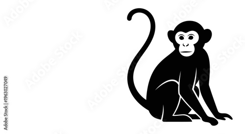 Stylized Black Silhouette of a Sitting Monkey.