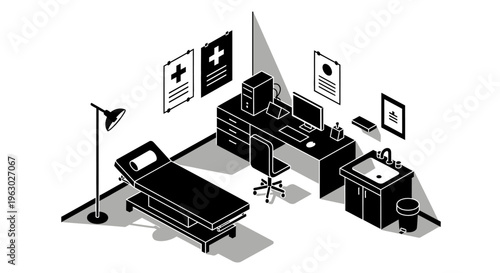 Doctors Office Examination Room Isometric View.