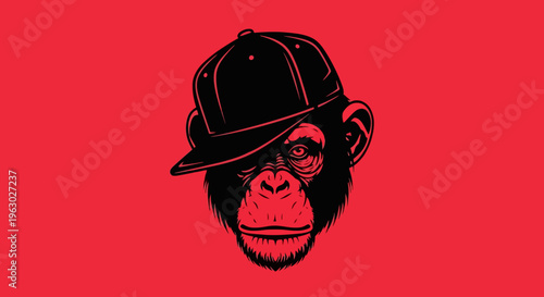 Stylized Monkey Wearing a Baseball Cap Illustration.