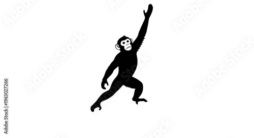 Silhouette of a Chimpanzee Reaching Upwards.