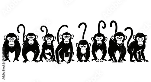 Collection of Silhouetted Monkeys in Various Poses.