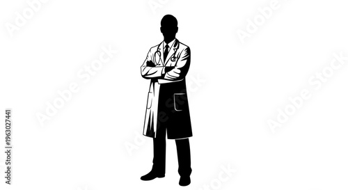 Silhouette of a Doctor Standing Confidently with Arms Crossed.