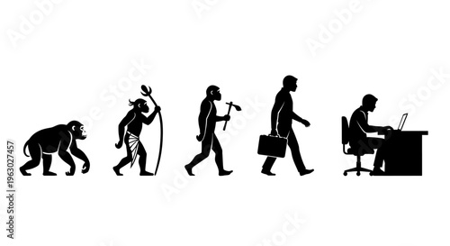 Human Evolution From Ape To Modern Office Worker.
