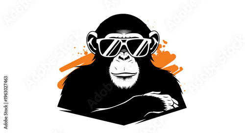 Cool Chimpanzee Wearing Sunglasses with Orange Splatter.
