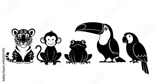 Collection of Stylized Silhouettes of Jungle Animals.
