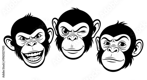 Three Wise Monkeys Expressing Different Emotions.