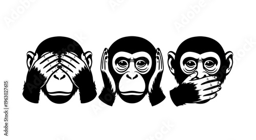 Three Wise Monkeys See Hear Speak No Evil Illustration.
