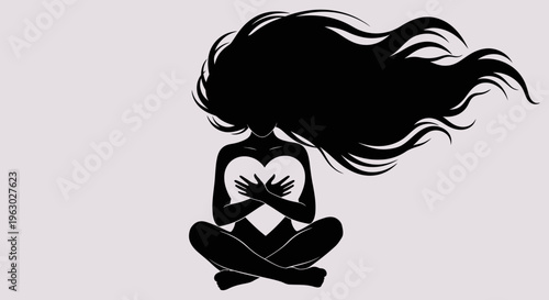 Canvastavla Silhouette Woman Holding Heart with Flowing Hair.