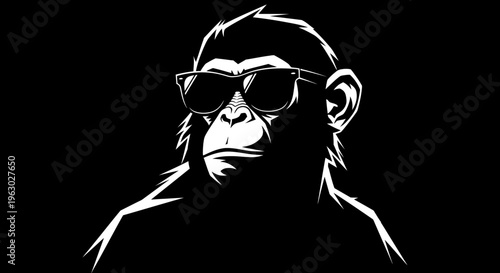 Cool Monkey Wearing Sunglasses in Black and White.