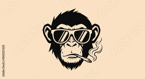 Cool Monkey Wearing Sunglasses Smoking Cigarette.